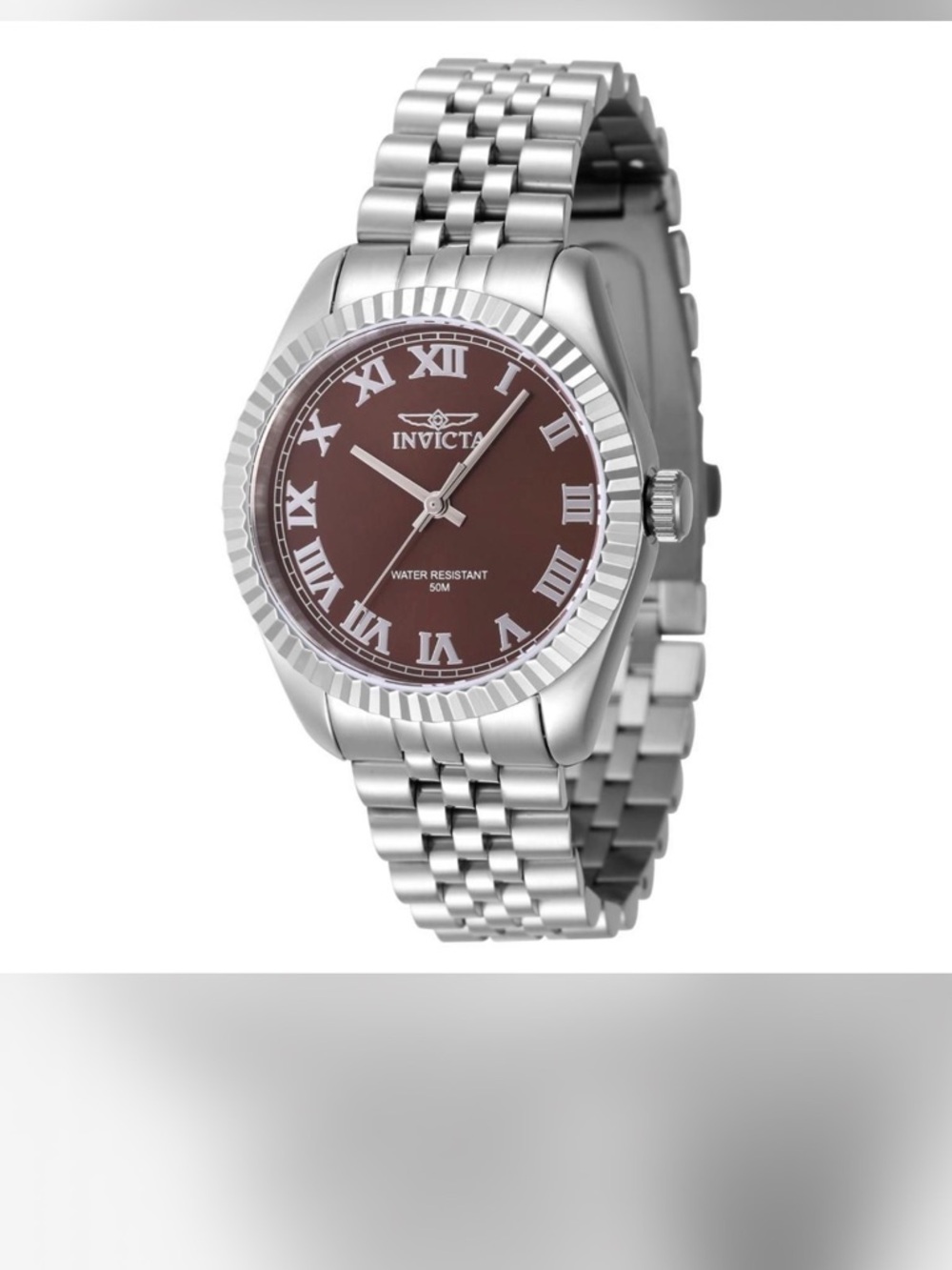 Invicta Silver Bracelet Watch with Brown Dial and Roman Numerals